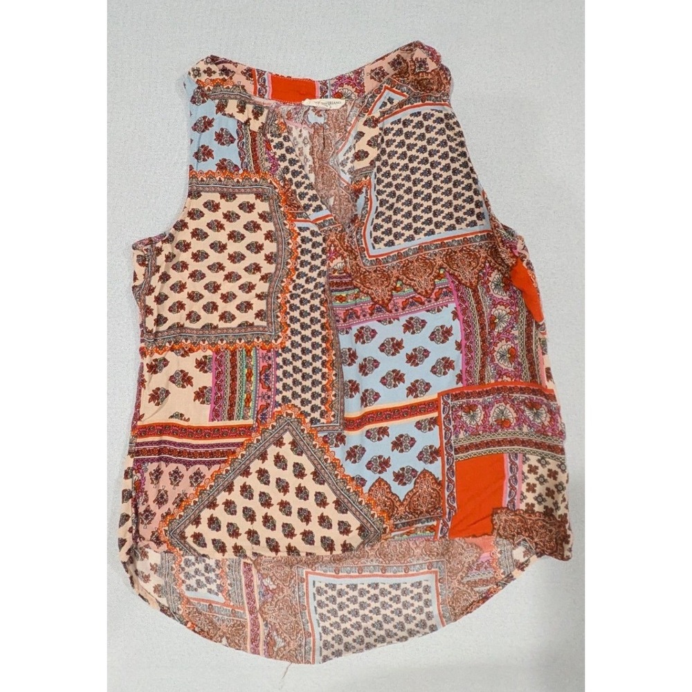 Christian Siriano Blouse Women Large Multicolor Excellent Patchwork V-Neck Top